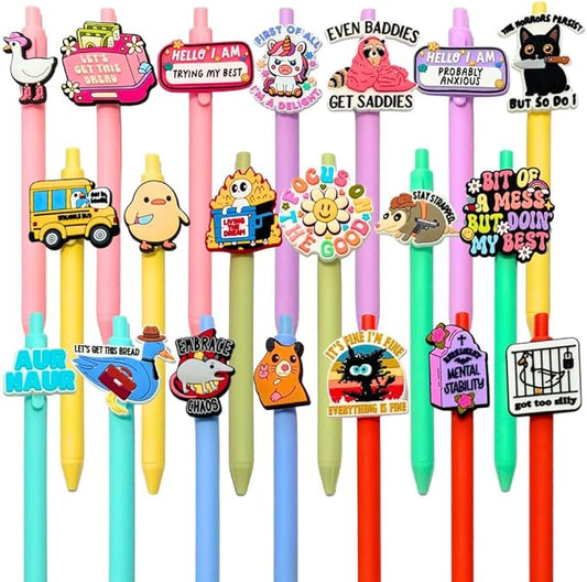 20PC Funny Charm Pens Cute Silly Cat Duck Funny Sayings Sassy Quirky Sarcastic Animals Black Gel Ink Novelty Pen Work Desk Accessories Office Supply Set Unique Gifts For Adults Coworkers Friends