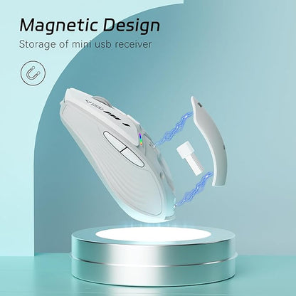 Uciefy V19 Wireless Mouse, 2.4GHz Rechargeable Mouse LED with Battery Indicator, Magnetic Computer Mice with USB Receiver & Type-C Adapter for Laptop/PC/Mac/Chromebook-White