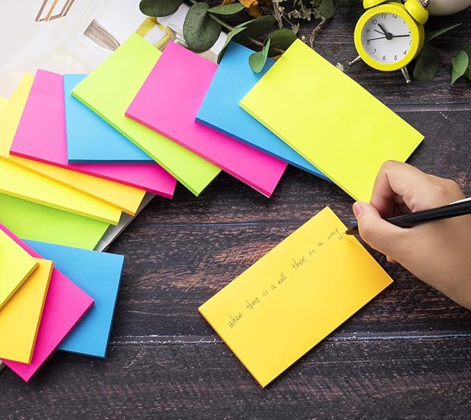 (5 Pads) Sticky Notes 3x5 in Bright Stickies Colorful Super Sticking Power Memo Pads Strong Adhesive