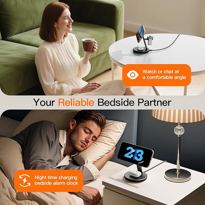 2025 Apple 5W Fast iWatch Charging,3 in 1 Charging Station for Apple Devices,Mag-Safe Charger Stand,Wireless Charger for iPhone 17/16/15/14/13/12 Series,& AirPods（Black）