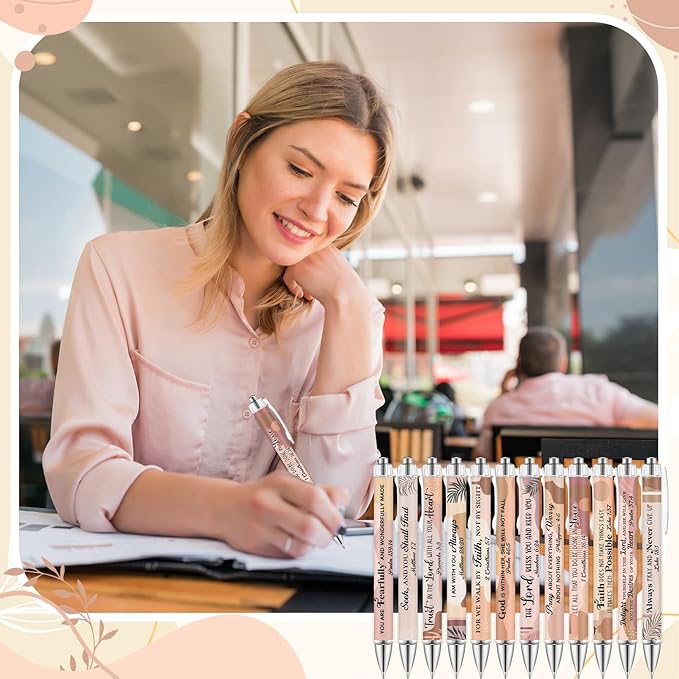 12 Pcs Christmas Bible Verse Ballpoint Pen Boho Christian Pens for Women Inspirational Quotes Smooth Writing Pen 1.00 mm Black Ink Ballpoint Christian Gift for Office Supplies