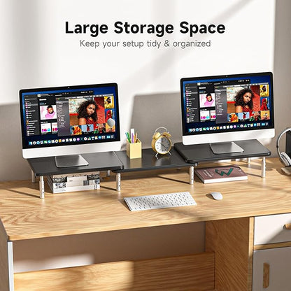 suptek Dual Monitor Laptop Stand Riser with Adjustable Length and Angle,Office Desktop Organizer Computer Stand for 2 Monitors for PC Monitor Laptop Printer(MST023)