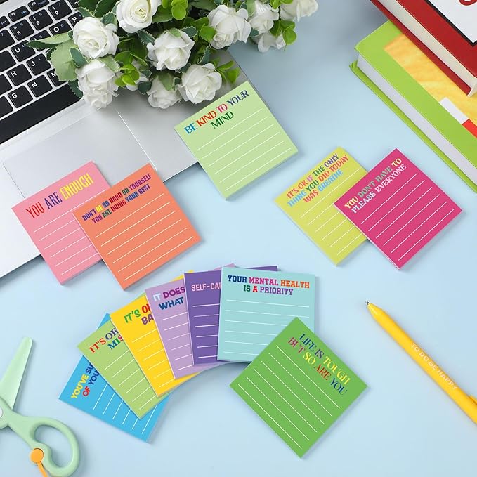 Yinder 24 Pcs Inspirational Sticky Notes Christmas Stocking Stuffers Motivational Sticky Notes Pad Employee Appreciation Gift Bulk for Teacher Nurse Coworker Office 3 x 3'' (Mental Health,Dark Color)
