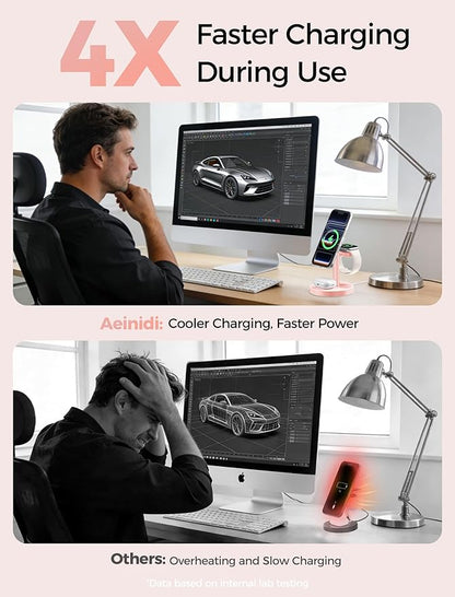 2026 3 in 1 Wireless Charging Station Compatible with MagSafe, 15W Fast Magnetic Mag-Safe Charger Stand for Apple iPhone 17 16 15 14 13 12 iWatch AirPods Pro 4 3 2, Pink