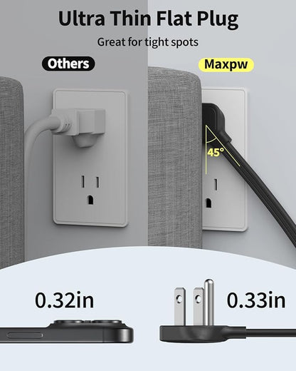 2 Pack Power Strip Surge Protector - 7 Outlets 4 USB Ports (2 USB C), 6 Ft Ultra Thin Flat Plug Extension Cord, 1875W/15A, 1700 Joules, Wall Mount for Home Office Dorm, Black