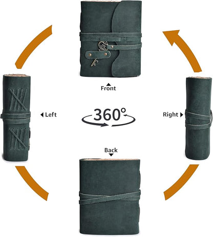 LEATHER VILLAGE Vintage Leather Journal – 200 Handmade Vintage Deckle Edge Paper – Leather bound Journal For Women Men – Vintage Key Closure - Book of Shadows - Turquoise - 10X7 inches