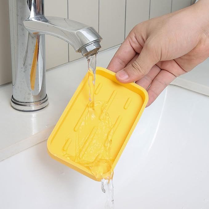 Silicone Kitchen Sink Organizer Tray for Multiple Usage,Easy Clean Sponges Holder for Kitchen Bathroom Counter or Sink,Dish Soap Dispenser,Scrubber,Bottle,Cup Yellow 4.9”x 3.2”