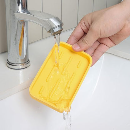Silicone Kitchen Sink Organizer Tray for Multiple Usage,Easy Clean Sponges Holder for Kitchen Bathroom Counter or Sink,Dish Soap Dispenser,Scrubber,Bottle,Cup Yellow 4.9”x 3.2”