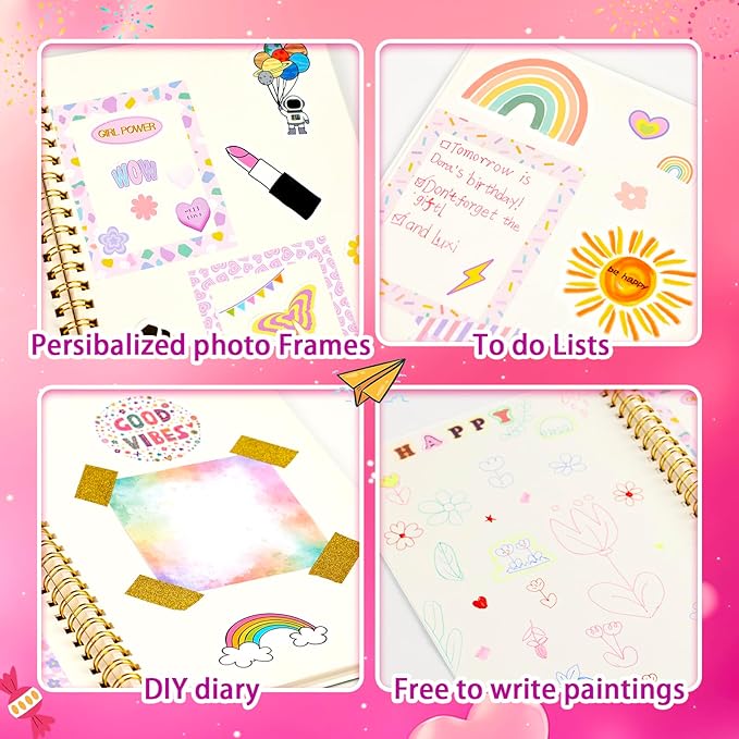 DIY Journal Kit for Girls/Teen/Tween, 2 PC Stationery | Scrapbook | Diary | Journaling Art Crafts Supplies Set, Christmas | Birthday Gift for 8 9 10 11 12 13 14 Year Old Girl Ideas