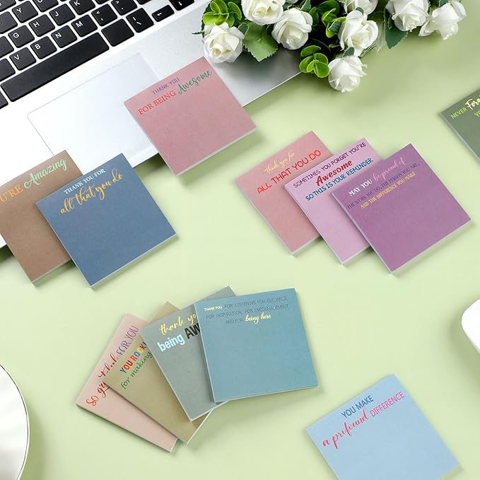 Yinder 12 Pcs Employee Appreciation Sticky Notes Xmas Gift Bulk Motivation Note Pads Mini Inspirational Note Gift for Teacher Nurse Staff Coworker Office Supply 3 x 3'' (Appreciation,Morandi)