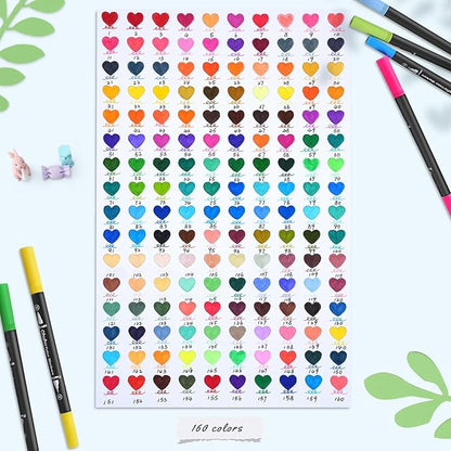 Ohuhu Markers for Adult Coloring Books No Bleeding 160 Colors Water-based Dual Tips Fineliner & Brush Coloring Markers for Kids Adults Beginners Drawing Pens for Journaling Lettering - Maui - Black