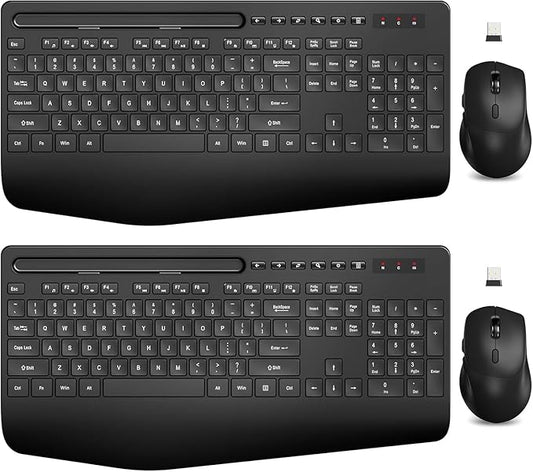 SABLUTE Wireless Keyboard and Mouse, Wrist Rest, Phone Holder, 2.4G Lag-Free Ergonomic Keyboards Mouse Combo, Silent Keyboard Cordless Set for Computer, Laptop, Windows (2 Pack)