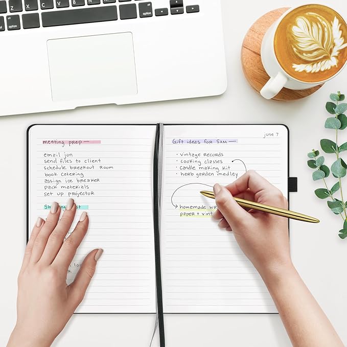 &And Per Se Lined Journal and Pen Set, A5 Leather Journal Stationery Set, 160 Pages 100GSM Thick Paper, Notebook Gift Set (Black)