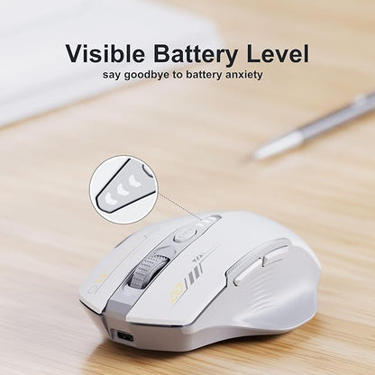 Uineer Wireless Mouse,[Upgraded] Rechargeable 2.4GHz (Battery Level Visible) Ergonomic Computer Mouse,4 Levels DPI, Wireless Mice for Laptop PC Computer(Grey and White)