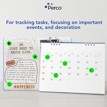 Perco Fluorescent Green 1-Inch Round Circle Dot Sticker Labels with Easy Peel Perforation - 1,000 Labels per Roll - Strong Adhesion, Vibrant Colors for Organizing, Crafting & More - Made in USA