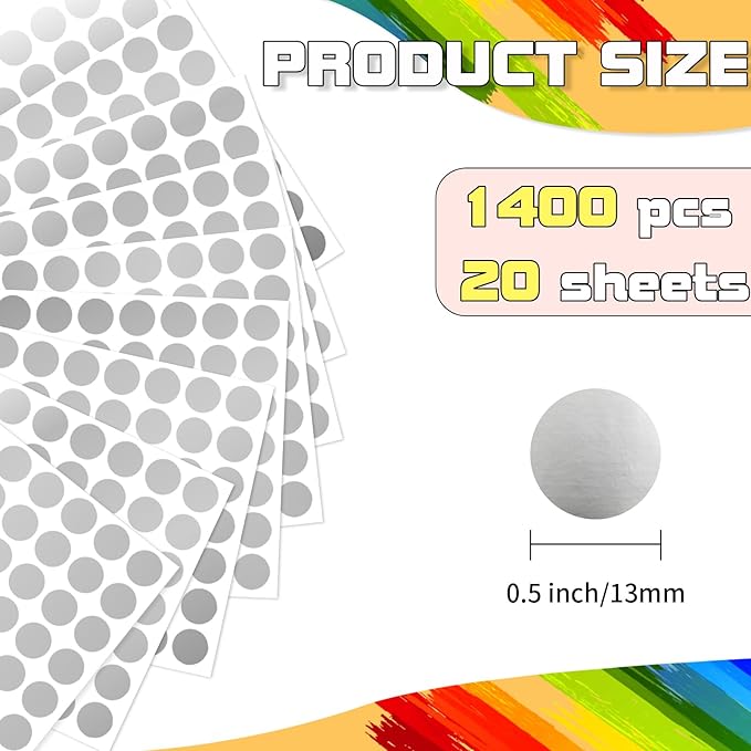 Dot Stickers, 1/2 Inch Silver Circle Labels, 1400pcs Self-Adhesive Writable Color Coding Stickers for Office, Classroom, Garage Sale