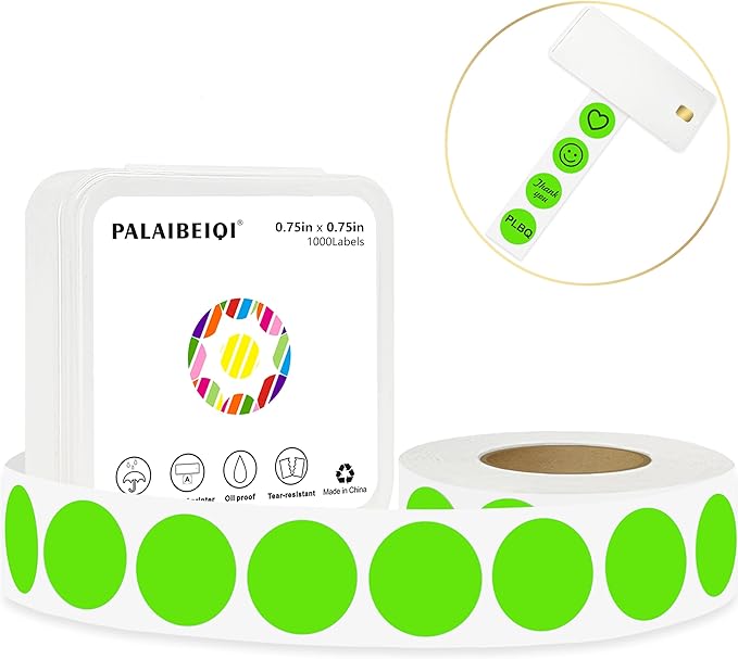 3/4 inch Round Thermal Labels 0.75 inch Colored Circle Dots Stickers Roll for Thermal Print, Self-Adhesive Light Green Color Coding Labels for Office, Student Classroom, 1000pcs