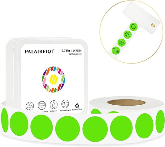 3/4 inch Round Thermal Labels 0.75 inch Colored Circle Dots Stickers Roll for Thermal Print, Self-Adhesive Light Green Color Coding Labels for Office, Student Classroom, 1000pcs