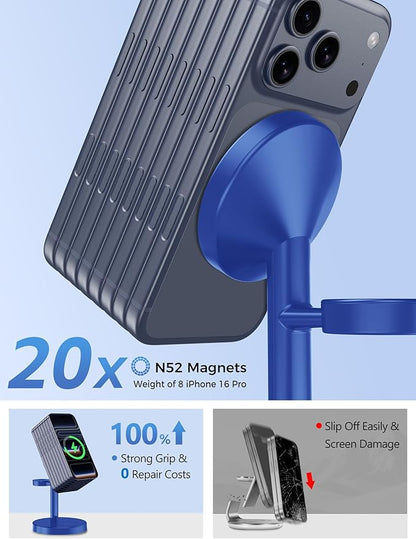 2026 3 in 1 Wireless Charging Station Compatible with MagSafe, 15W Fast Magnetic Mag-Safe Charger Stand for Apple iPhone 17 16 15 14 13 12 iWatch AirPods Pro 4 3 2, Blue