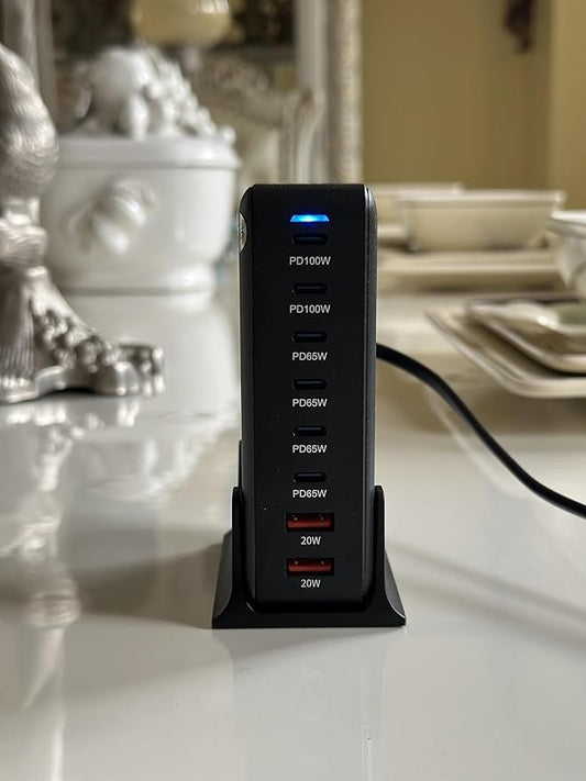 FAMOUS TECH SHOP 500W GaN PD 3.0 PPS USB C Fast Charger: 8 Port Quick Charge Power Station | 6 USB-C + 2 USB-A Smart Power Delivery Desktop Charger for Laptop, MacBook, iPhone 15, iPad, Samsung Galaxy