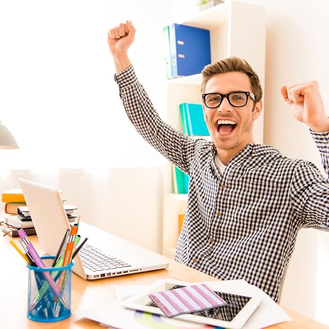 Geyee 24 Pcs Inspiration Sticky Notes with Funny Pens Fun Notepads for Adults Coworkers Nurse 3 x 4 Inch to Do List Notepads with Sayings Pen for Lab Week Gifts Teacher Office Supplies