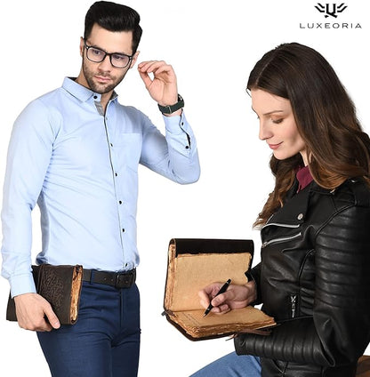 LUXEORIA Leather Journal for Women and Men, 200 Pages - 6"x8", Travel Dairy, Unlined Women's Notebook, Tree Of Life Sketchbook for Drawing, Writing- Antique Deckle Edges Handmade Paper, Vintage Brown