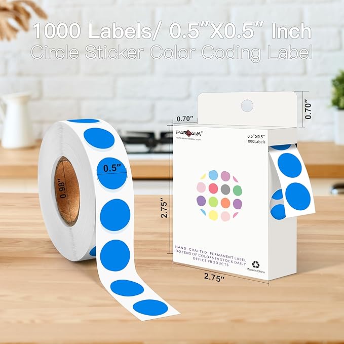 PARLAIM 1/2 Inch Circle Sticker Labels,1000 Stickers Round Color Coding Circle Dots Stickers,Roll Dot Stickers Label for Office Home Office(Blue)