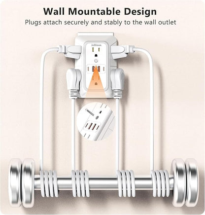 USB Wall Charger Power Strip Surge Protector with 4 USB Ports (2 USB C) Plug Extension Multiple Outlets Plug Extension Multi Outlet Plug in Adapter Spaced Outlets for Home Office Travel,White (White)