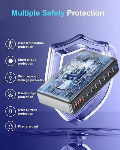 800W USB C Fast Charger Block, 10 Port USB Charging Station, GaN Ⅲ Pro Dual 140W PD PPS Port for Multiple Devices,Laptop Wall Charger Compatible with DELL, HP, MacBook Pro,iPhone 16,Galaxy S24