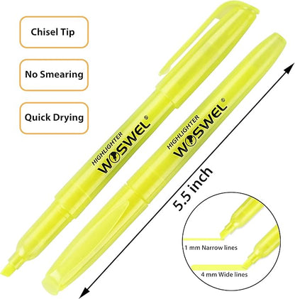 Highlighters Bulk, Woswel 120 Pack Fluorescent Yellow Highlighter Markers Set for Underlining, Color Transparent Visible Fluorescent Pen Shell, Wide Chisel Point Mark,Perfect for Classroom,Office,Home