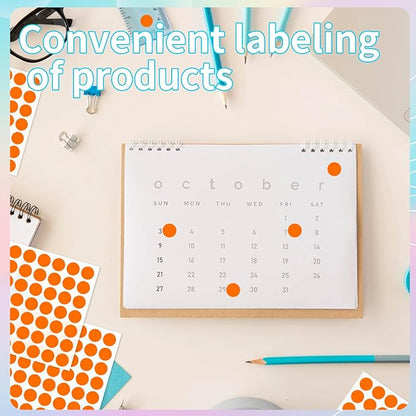 Dot Stickers,1/2 Inch Orange Circle Stickers,1400pcs Self-Adhesive Writable Color Coding Labels,Round Labeling Stickers for Office Classroom Garage Sale