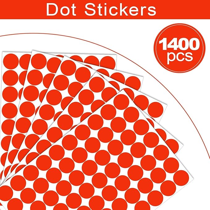1400 PCS Colored Dot Stickers Round Color Coding Labels Polka Circle Dot Label Sticker for Office,Classroom,Papers Etc (Red, 3/4 inches)