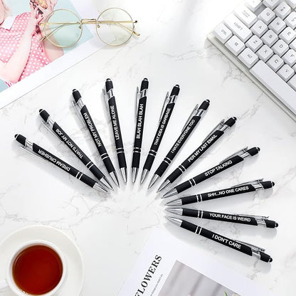 Zonon 12 Pcs Inspirational Pens Bulk Funny Ballpoint Pen with Stylus Tip Motivational Gifts for Christmas Teacher Coworkers Nurse School Office Supplies(Black,Negative Style)