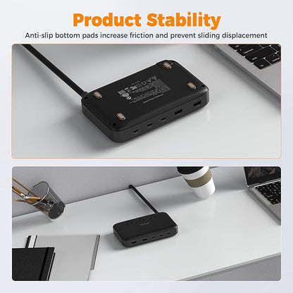 PD 130W Charging Station for Multiple Devices, TESSAN 8-in-1 USB C Charger Block Compatible with iPhone 16/15, MacBook, Tablet, Charging Dock with 3 USB-C, 2 USB-A & 3 AC, Home Office Accessories