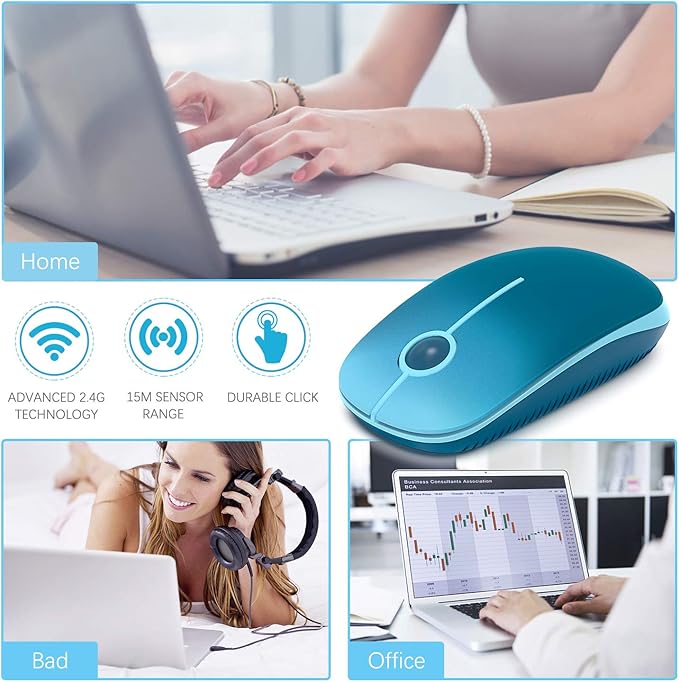 VssoPlor Wireless Mouse, 2.4G Slim Portable Computer Laptop Mouse with Nano Receiver Quiet Silent Optical Mice for Notebook, PC, Laptop, Computer-Gradient Blue