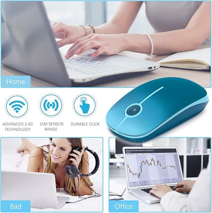 VssoPlor Wireless Mouse, 2.4G Slim Portable Computer Laptop Mouse with Nano Receiver Quiet Silent Optical Mice for Notebook, PC, Laptop, Computer-Gradient Blue