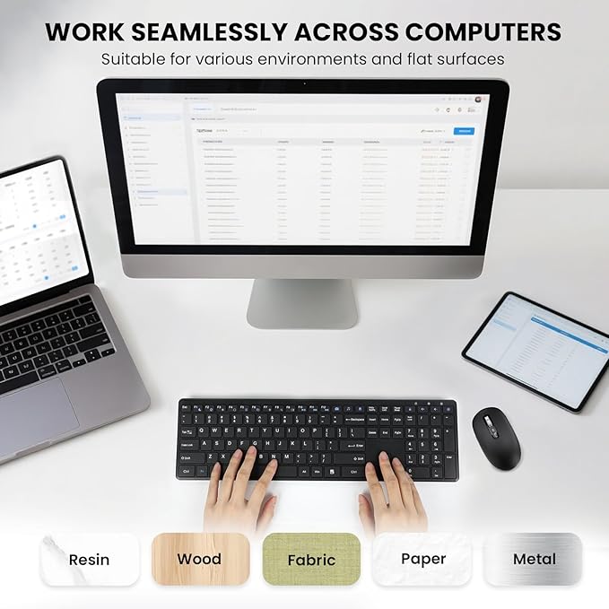 Wireless Bluetooth Silent Mouse for Laptop Mac, Multi-Device One-Click Switch, 4-Way High-Speed Metal Rollers, Adjustable DPI, Full-Size Ergonomic for Computer, iPad, Tablet, MacBook