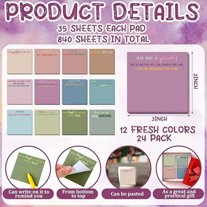 Yinder 24 Pcs Employee Appreciation Sticky Notes Xmas Gift Bulk Motivation Note Pads Mini Inspirational Note Gift for Teacher Nurse Staff Coworker Office Supply 3 x 3'' (Appreciation,Classic)
