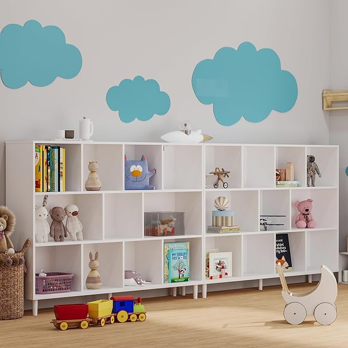 Wood Cube Storage Organizer White Bookshelf - 3-Tier Freestanding Storage Cabinet with Legs for Home Office, 11-Cubes Open Shelf