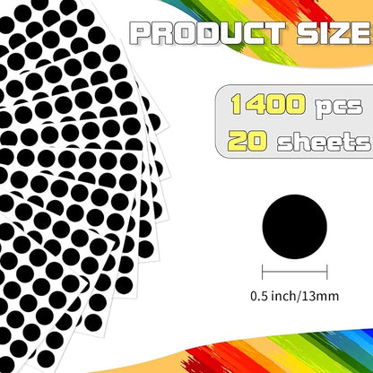Starboling Dot Stickers - 1400pcs Black Circle Labels, 1/2 Inch Round Stickers for Office, Classroom, Garage Sale