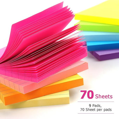 Early Buy Lined Sticky Notes with Lines 3x3 Self-Stick Notes 9 Bright Color 9 Pads, 70 Sheets/Pad