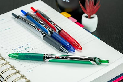 Pilot Precise V5 RT Refillable & Retractable Rolling Ball Pens, Extra Fine Point Pens, 0.5 mm, Black/Blue/Red/Green, Pack of 4 - Ideal for School, Journaling & Office Writing