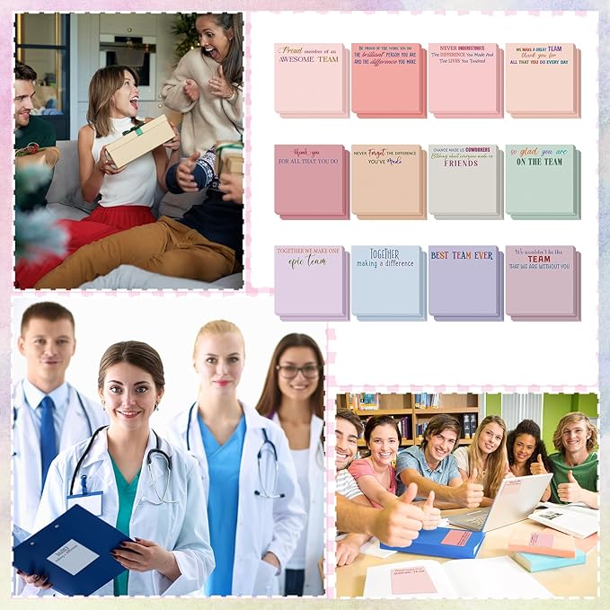 Yinder 24 Pcs Inspirational Sticky Notes Christmas Stocking Stuffers Motivational Sticky Notes Pad Employee Appreciation Gift Bulk for Teacher Nurse Coworker Office 3 x 3'' (Team,Aesthetics)