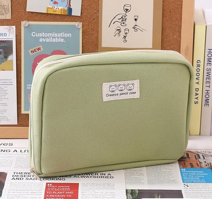 Pencil Case Pouch Box Cute Kawaii Large Capacity Aesthetic Zipper Pen Holder Organizer Bag for Office Workspace Supplies Desk Accessories Travel (Green)