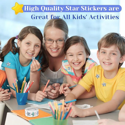 500 PCS Holographic Silver Star Stickers, 1 inch Self Adhesive Metallic Glitter Foil Stickers Sparkly Star Sticker Reward Behavior Chart Labels for Kids Students Teachers Supplies