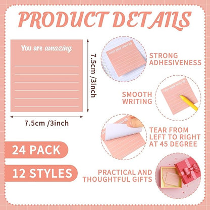 Yinder 24 Pcs Inspirational Sticky Notes Christmas Stocking Stuffers Motivational Sticky Notes Pad Employee Appreciation Gift Bulk for Teacher Nurse Coworker Office 3 x 3'' (Inspirational,Rose Gold)