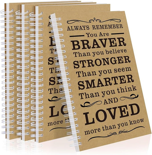 4Pcs A5 Spiral Notebook,Inspirational Journal,Motivational Journal for Women Men,100 Pages Lined Spiral Journal Notebook College Ruled Daily Diary for School,Travel,Business,Work (4Pcs Always-Brown)