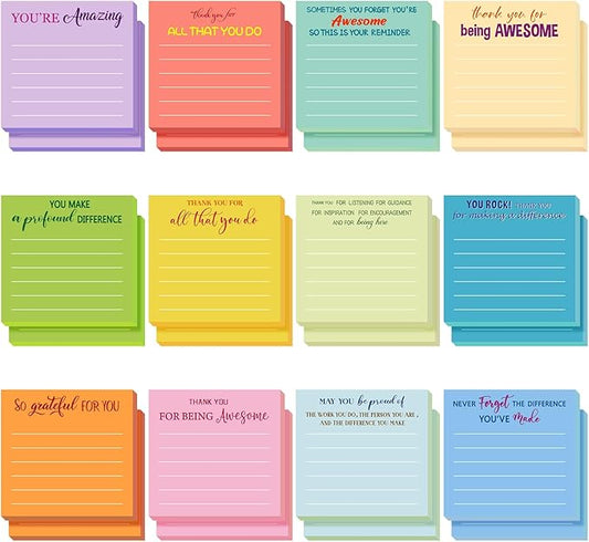 Yinder 24 Pcs Employee Appreciation Sticky Notes Xmas Gift Bulk Motivation Note Pads Mini Inspirational Note Gift for Teacher Nurse Staff Coworker Office Supply 3 x 3'' (Appreciation,Light Color)