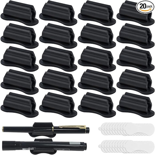 SameTech 20 Pack Adhesive Silicone Pen Holder Pencil Grips-Reusable Sticky Pencil Grips for Desk,Notebook,or Wall,Ergonomic Writing Aid for Kids&Adults,(Fits Pens,Pencils,Tools (black, 20pcs)