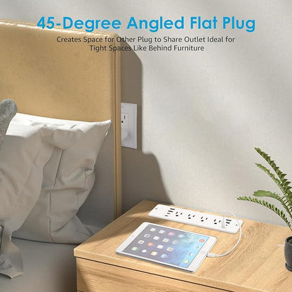 HHSOET 16 in 1 Recessed Power Strip Flat Plug, 30W Fast Charging Furniture Outlet with USB, Conference Recessed Surge Protection with 8 AC Plugs, 4 USB Ports 4 USB-C, 10ft Power Cord.(White)